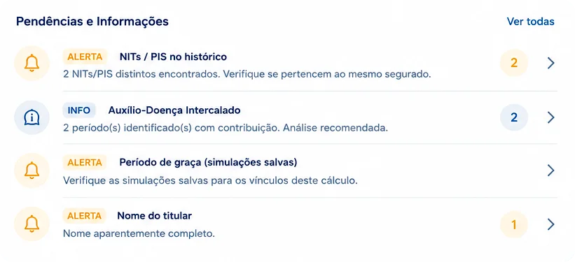 Pendências e informações